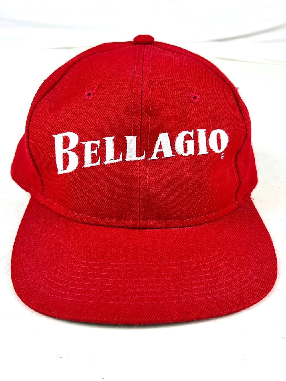 Vintage 90s Sports Specialties Bellagio SnapBack Hat Cap Embroidered Script Red
